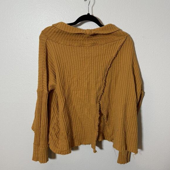 Free People Mustard Waffle Knit Open Back Sweater M - Picture 4 of 5
